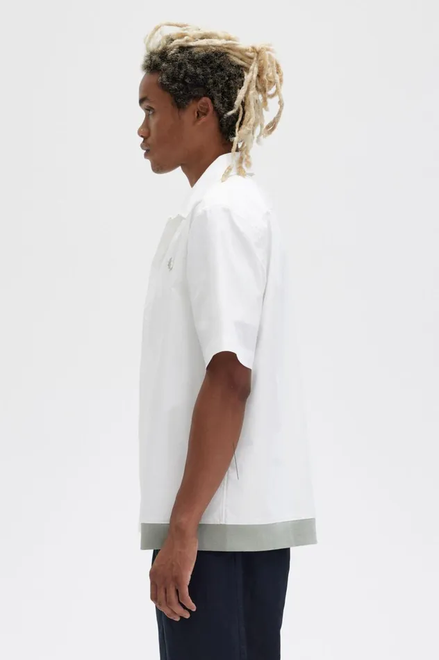 Men Ribbed Hem Revere Collar Shirt Snow White Fred Perry Shirts