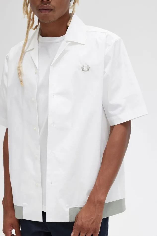 Men Ribbed Hem Revere Collar Shirt Snow White Fred Perry Shirts