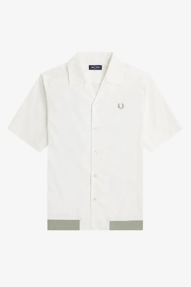 Men Ribbed Hem Revere Collar Shirt Snow White Fred Perry Shirts