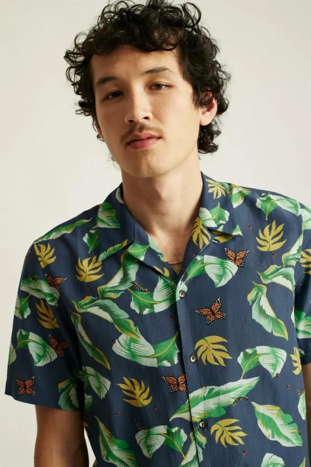 Men Riviera Cabana Shirt Navy Butterfly Garden Bonobos Short Sleeve Shirts