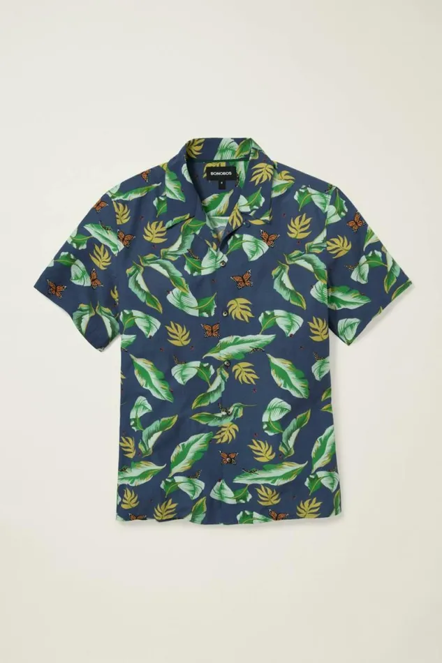 Men Riviera Cabana Shirt Navy Butterfly Garden Bonobos Short Sleeve Shirts