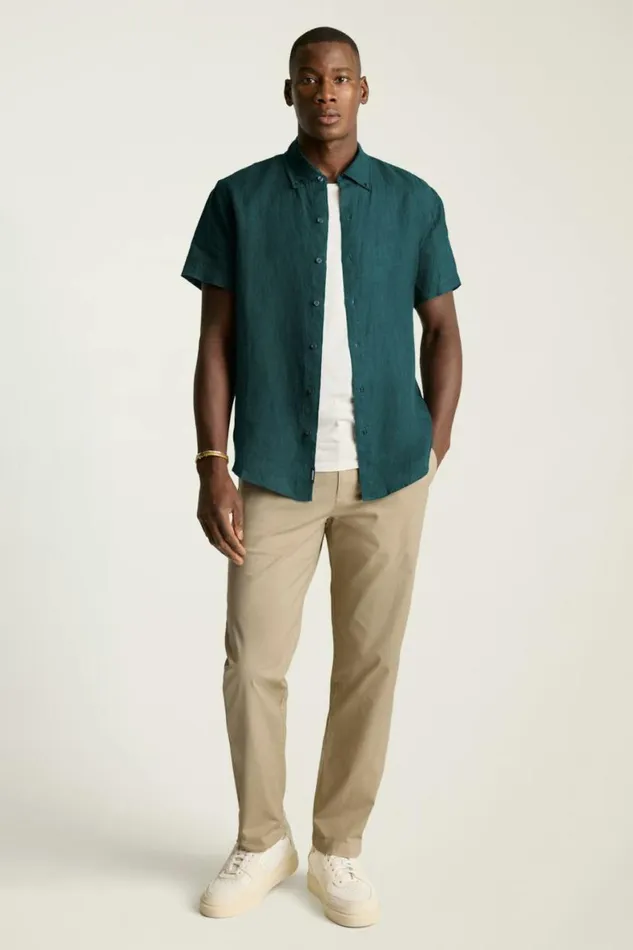 Men Riviera Linen Short Sleeve Shirt Dark Green Bonobos Casual Shirts