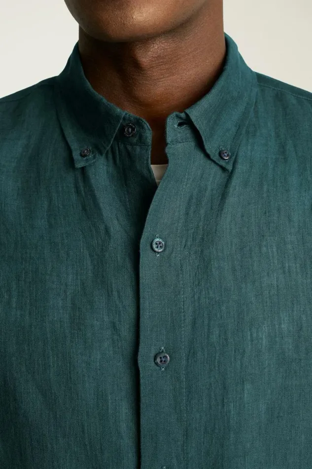 Men Riviera Linen Short Sleeve Shirt Dark Green Bonobos Casual Shirts