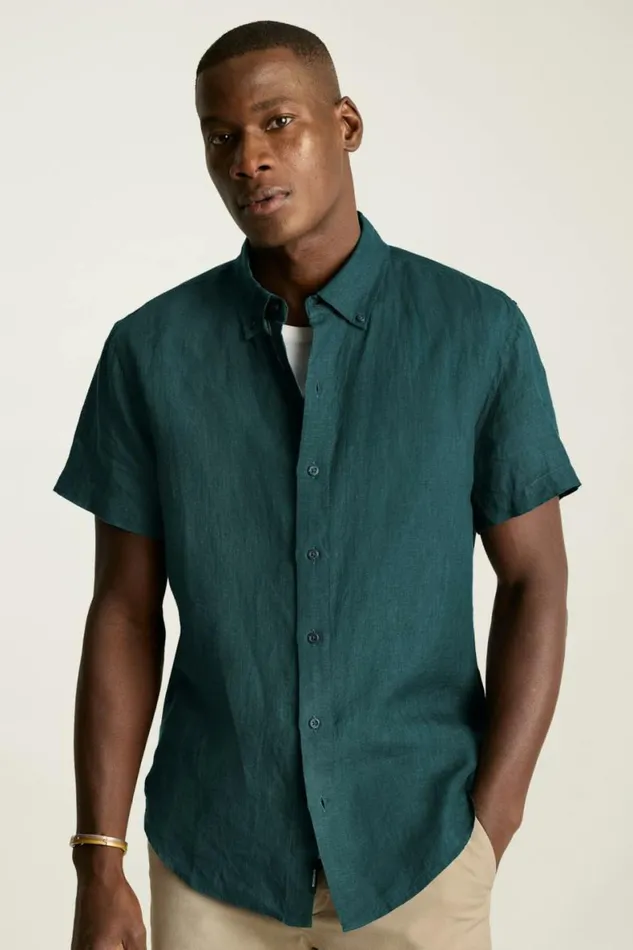 Men Riviera Linen Short Sleeve Shirt Dark Green Bonobos Casual Shirts