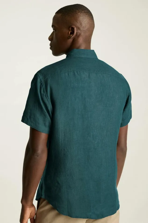 Men Riviera Linen Short Sleeve Shirt Dark Green Bonobos Casual Shirts