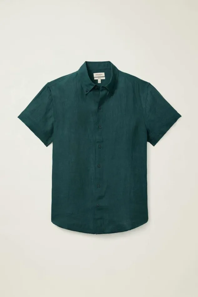 Men Riviera Linen Short Sleeve Shirt Dark Green Bonobos Casual Shirts