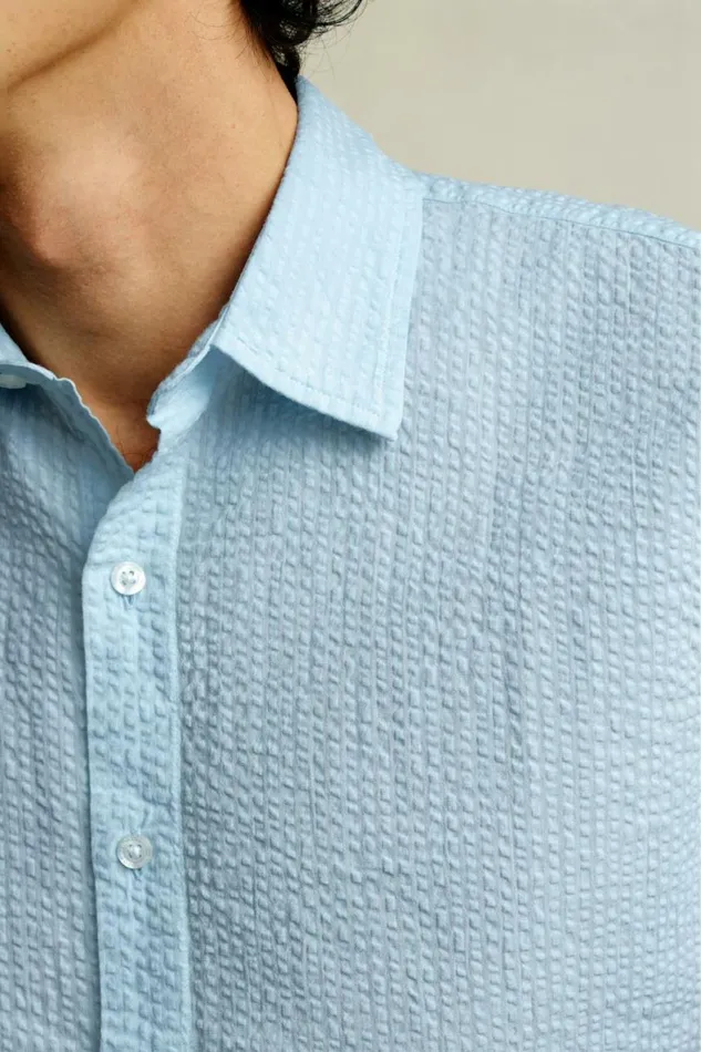 Men Riviera Short Sleeve Shirt Light Blue Seersucker Bonobos Short Sleeve Shirts