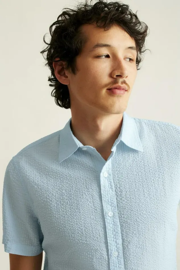 Men Riviera Short Sleeve Shirt Light Blue Seersucker Bonobos Short Sleeve Shirts