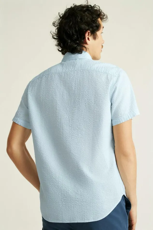 Men Riviera Short Sleeve Shirt Light Blue Seersucker Bonobos Short Sleeve Shirts