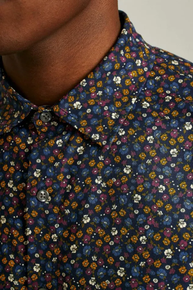 Men Riviera Short Sleeve Shirt Navy Autumn Micro Floral Bonobos Short Sleeve Shirts