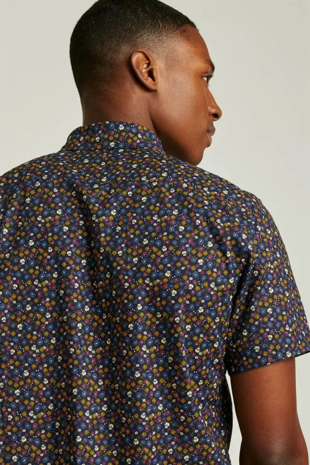 Men Riviera Short Sleeve Shirt Navy Autumn Micro Floral Bonobos Short Sleeve Shirts