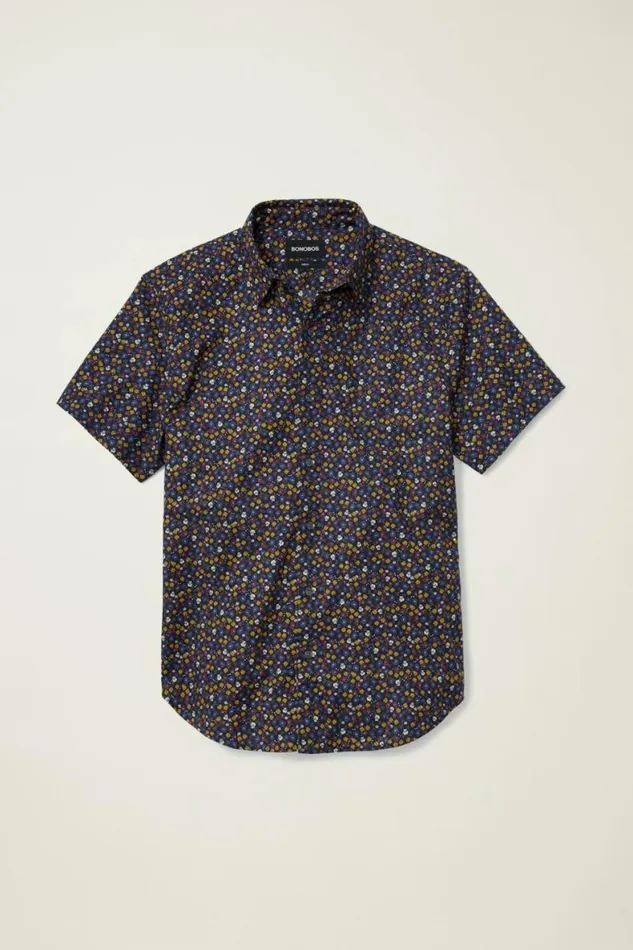 Men Riviera Short Sleeve Shirt Navy Autumn Micro Floral Bonobos Short Sleeve Shirts