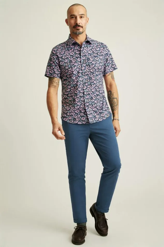 Men Riviera Short Sleeve Shirt Navy Pink Floral Bonobos Short Sleeve Shirts