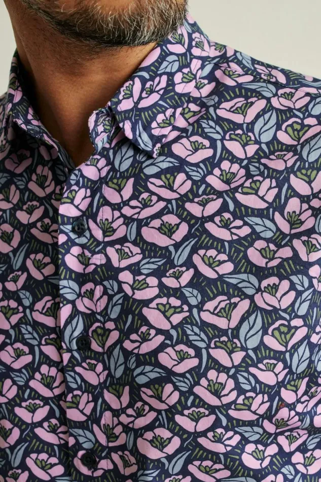 Men Riviera Short Sleeve Shirt Navy Pink Floral Bonobos Short Sleeve Shirts