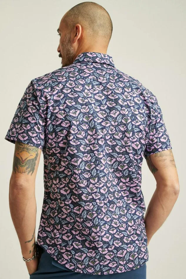 Men Riviera Short Sleeve Shirt Navy Pink Floral Bonobos Short Sleeve Shirts