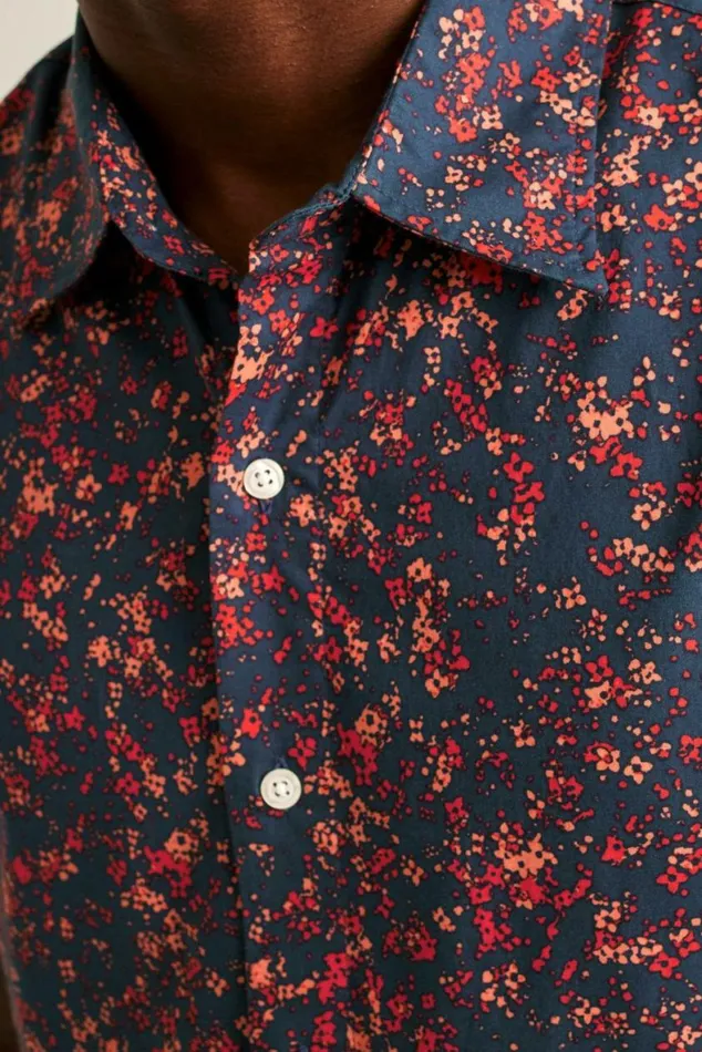Men Riviera Short Sleeve Shirt Navy Pink Floral Splatter Bonobos Short Sleeve Shirts