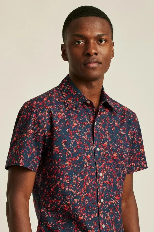 Men Riviera Short Sleeve Shirt Navy Pink Floral Splatter Bonobos Short Sleeve Shirts