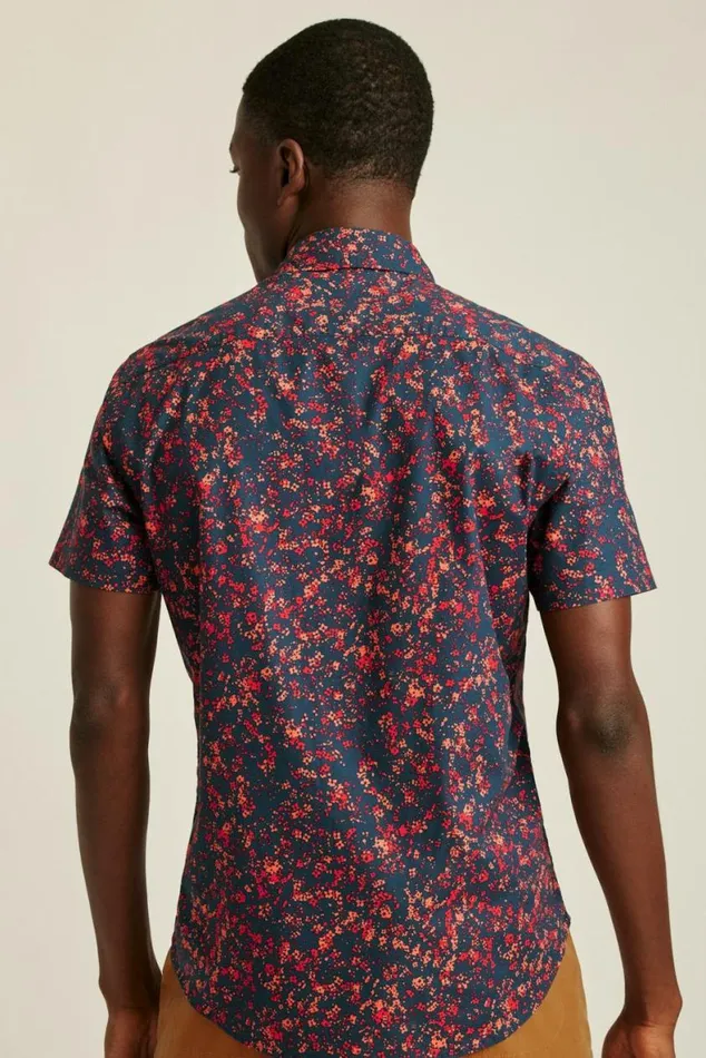 Men Riviera Short Sleeve Shirt Navy Pink Floral Splatter Bonobos Short Sleeve Shirts
