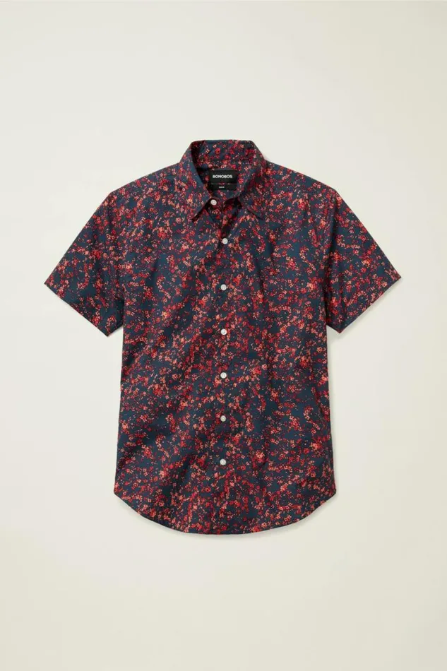 Men Riviera Short Sleeve Shirt Navy Pink Floral Splatter Bonobos Short Sleeve Shirts