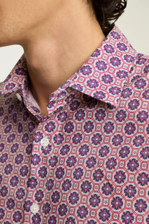 Men Riviera Short Sleeve Shirt Navy Pink Tile Geo Bonobos Short Sleeve Shirts