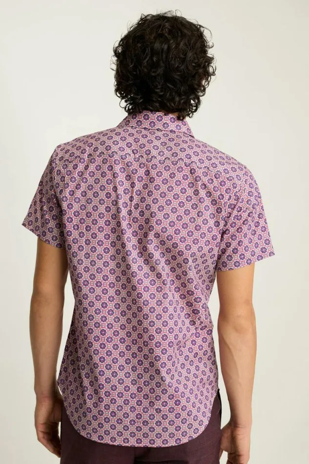 Men Riviera Short Sleeve Shirt Navy Pink Tile Geo Bonobos Short Sleeve Shirts