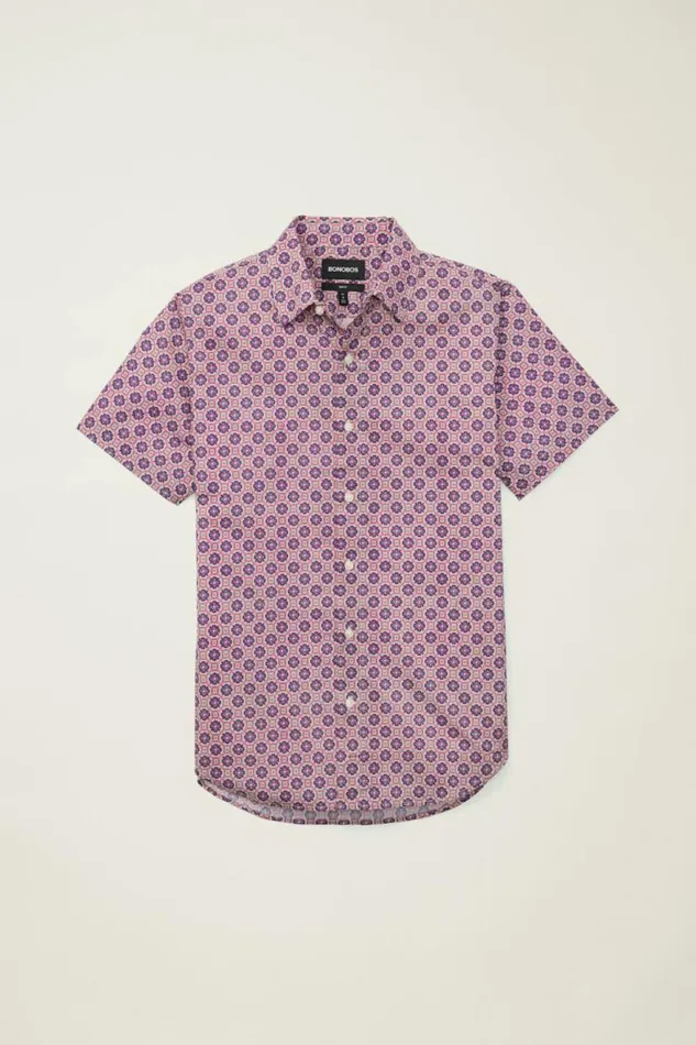 Men Riviera Short Sleeve Shirt Navy Pink Tile Geo Bonobos Short Sleeve Shirts