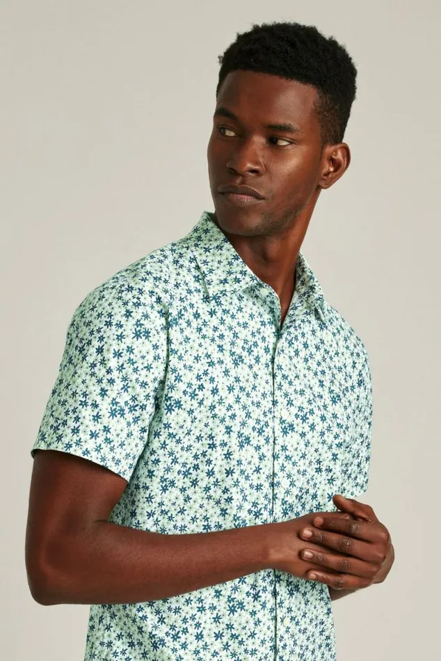 Men Riviera Short Sleeve Shirt Sage Green Parker Floral Bonobos Short Sleeve Shirts