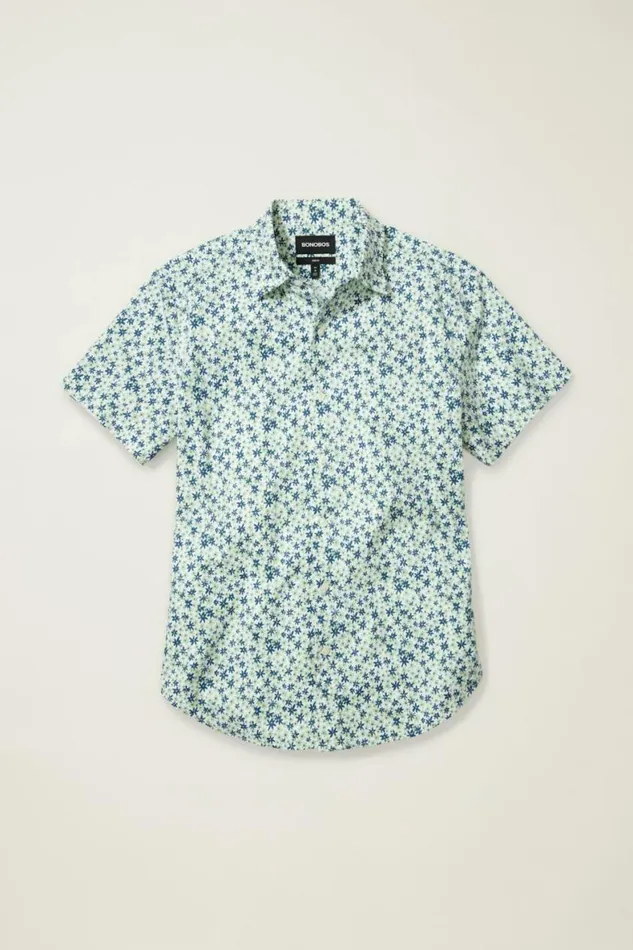 Men Riviera Short Sleeve Shirt Sage Green Parker Floral Bonobos Short Sleeve Shirts