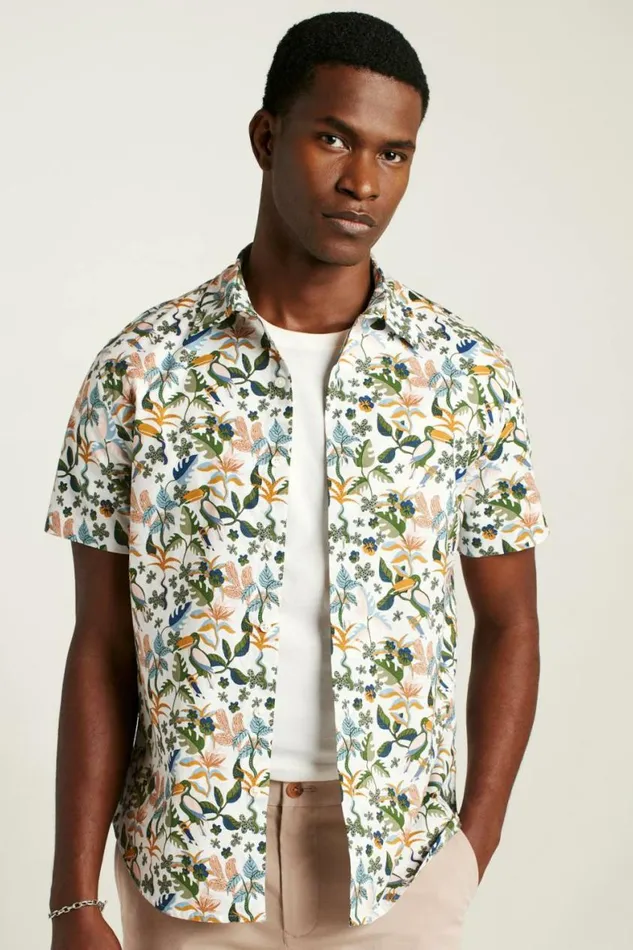 Men Riviera Short Sleeve Shirt White Toucan Paradise Bonobos Short Sleeve Shirts