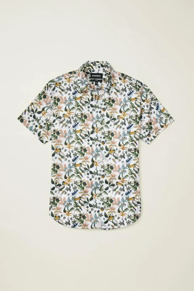 Men Riviera Short Sleeve Shirt White Toucan Paradise Bonobos Short Sleeve Shirts