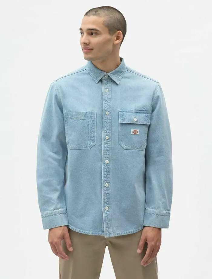 Men Shirts Dickies Kibler Long Sleeve Shirt Vtage Aged Blue