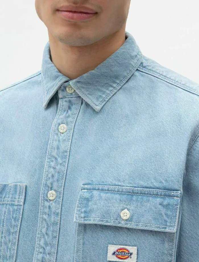 Men Shirts Dickies Kibler Long Sleeve Shirt Vtage Aged Blue