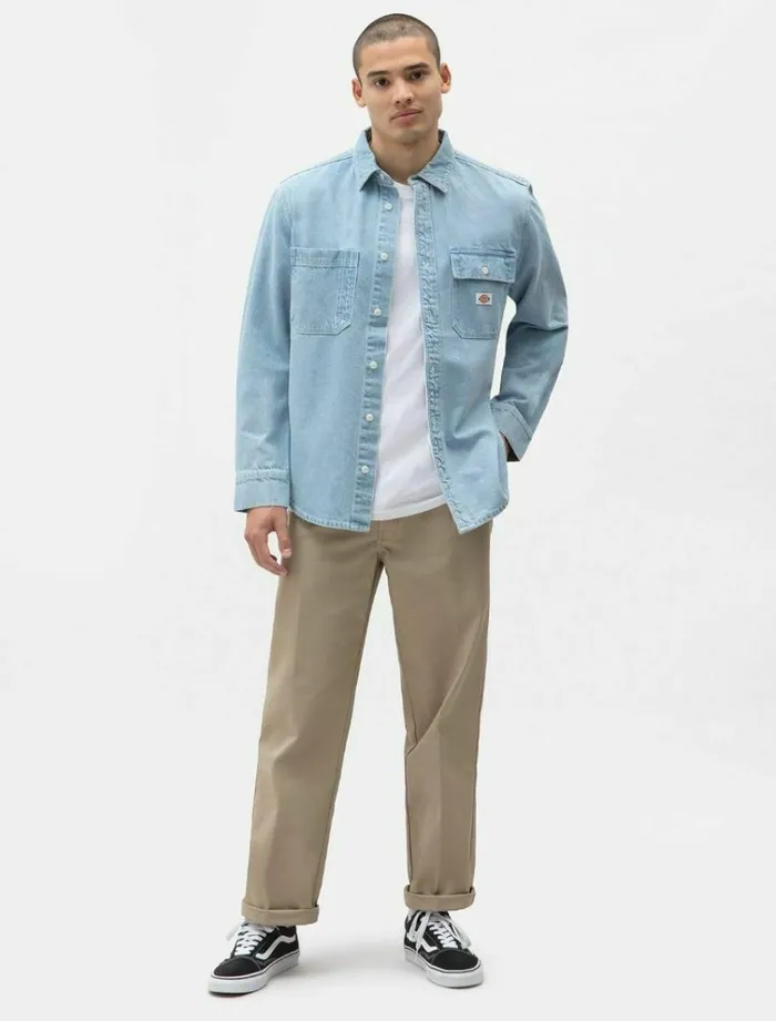 Men Shirts Dickies Kibler Long Sleeve Shirt Vtage Aged Blue