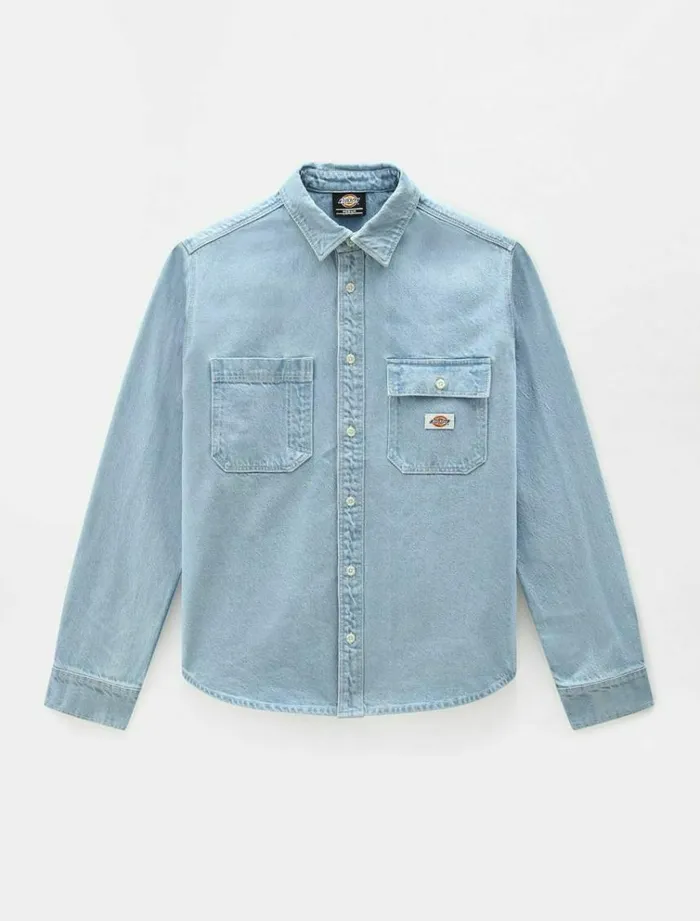 Men Shirts Dickies Kibler Long Sleeve Shirt Vtage Aged Blue