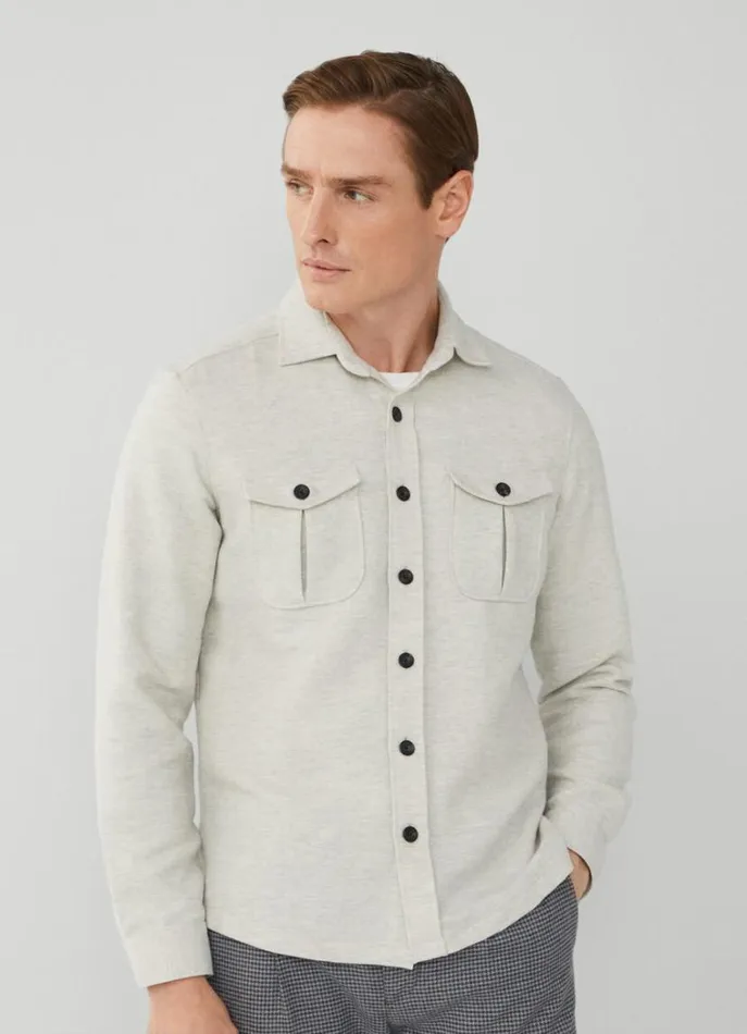 Men Shirts Hackett London Cotton Overshirt Grey