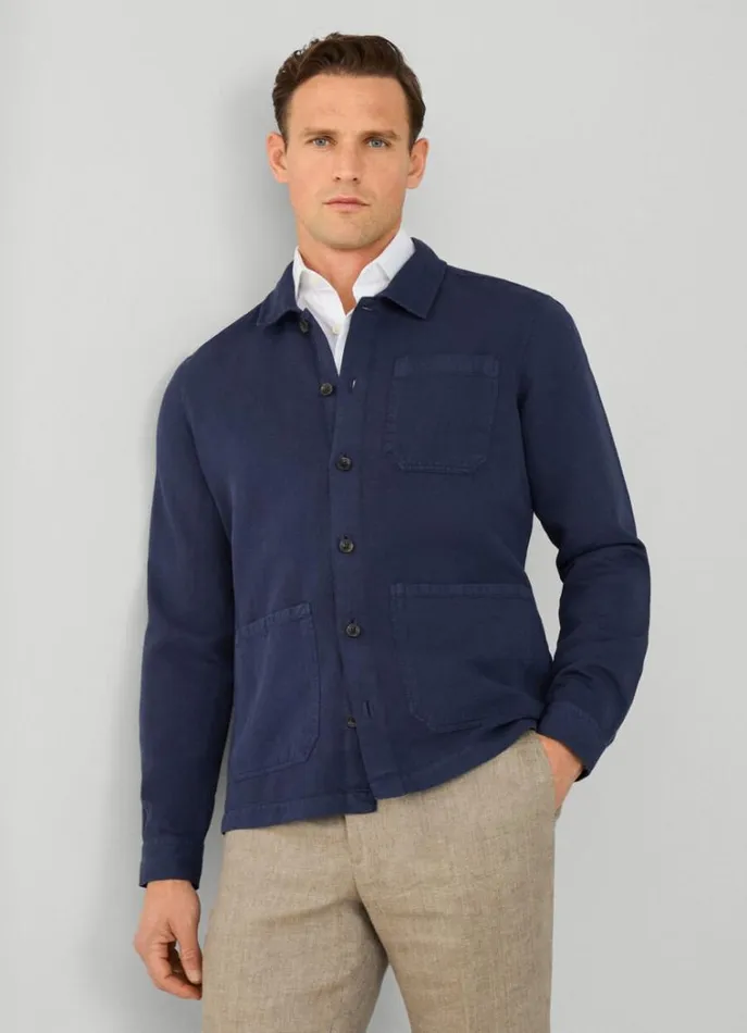 Men Shirts Hackett London Front Pockets Overshirt Navy