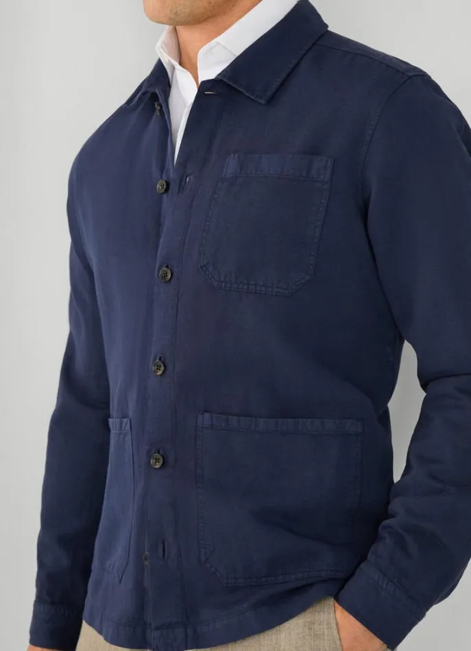 Men Shirts Hackett London Front Pockets Overshirt Navy