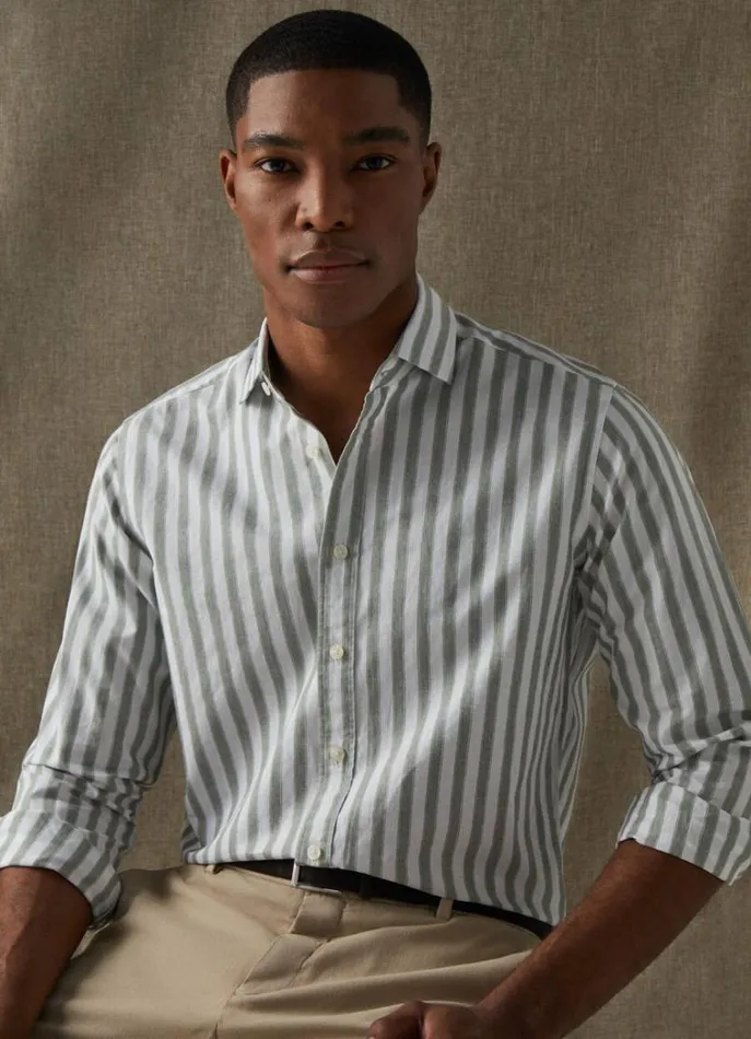 Men Shirts Hackett London Slim Fit Striped Shirt Greenwhite