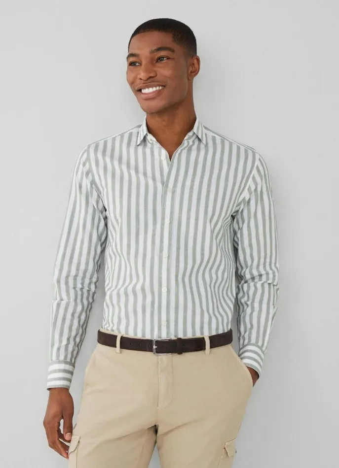 Men Shirts Hackett London Slim Fit Striped Shirt Greenwhite