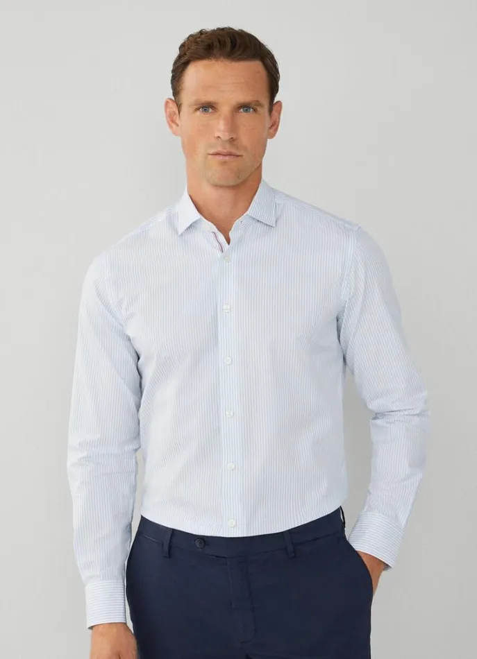Men Shirts Hackett London Slim Fit Striped Shirt Whiteblue