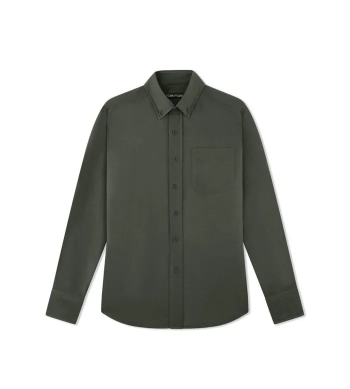 Men Shirts Tom Ford Cotton Cashmere Twill Slim Fit Shirt Asphalt
