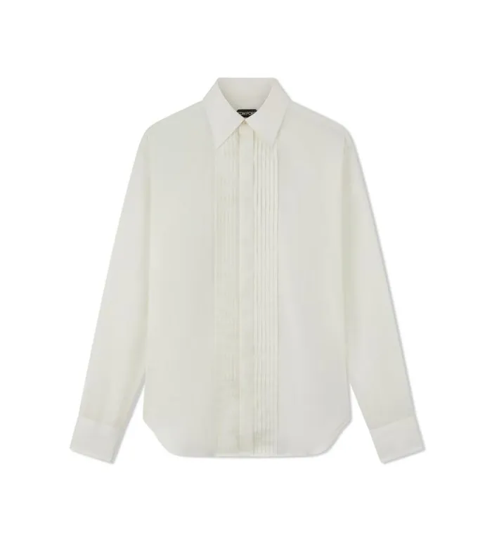Men Shirts Tom Ford Cotton Silk Serge Fluid Fit Evening Shirt Ivory