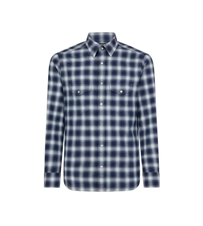 Men Shirts Tom Ford Shadow Check Western Shirt Combo Dark Blue White