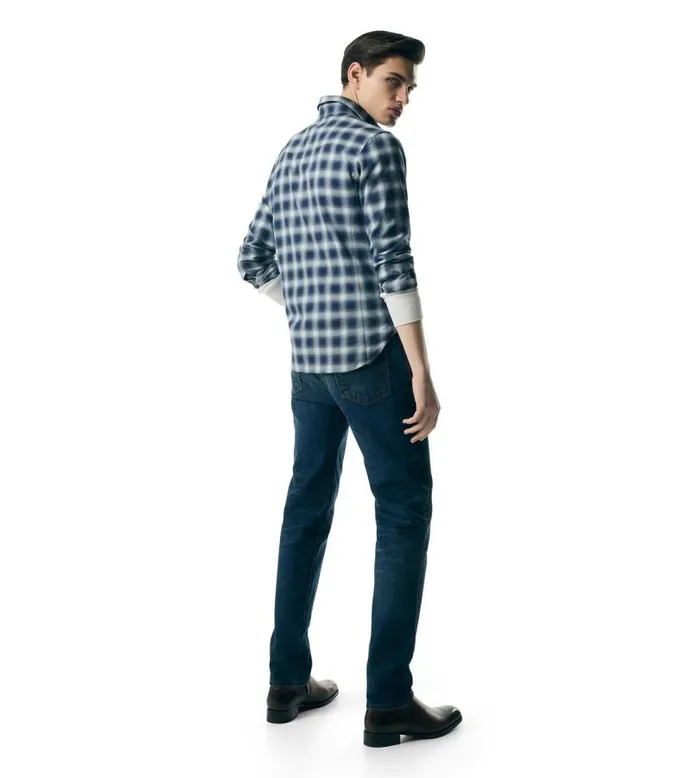 Men Shirts Tom Ford Shadow Check Western Shirt Combo Dark Blue White Men Shirts Tom Ford Shadow Check Western Shirt Combo Dark Blue White