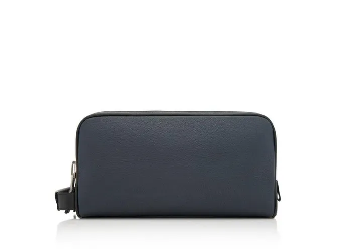 Men Small Leather Goods Tom Ford Grain Leather Double Zip Wash Bag Midnight Blue Black