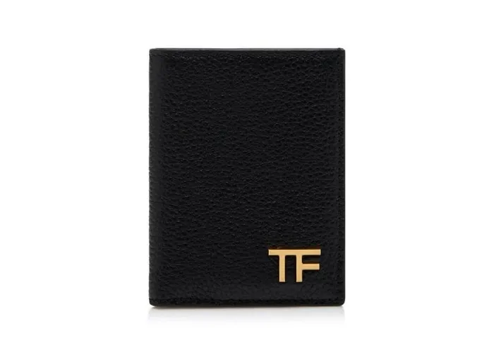 Men Small Leather Goods Tom Ford Grain Leather Folding Cardholder Black