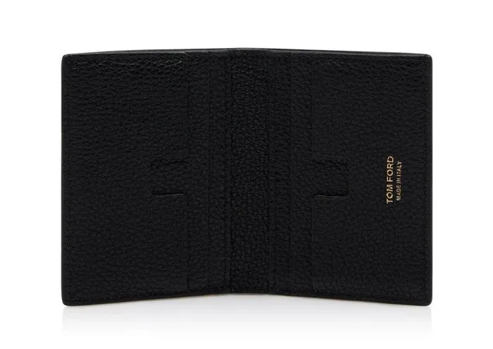 Men Small Leather Goods Tom Ford Grain Leather Folding Cardholder Black