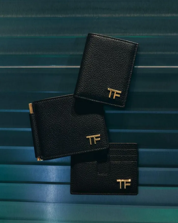 Men Small Leather Goods Tom Ford Grain Leather Folding Cardholder Black