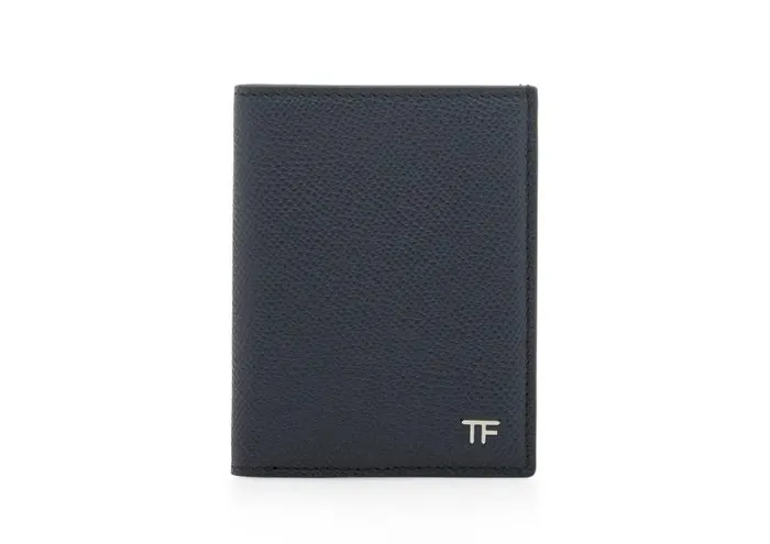 Men Small Leather Goods Tom Ford Small Grain Leather Folding Cardholder Midnight Blue