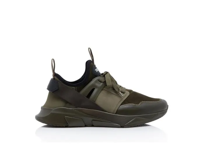Men Sneakers Tom Ford Suede And Neoprene Jago Sneaker Dark Olive